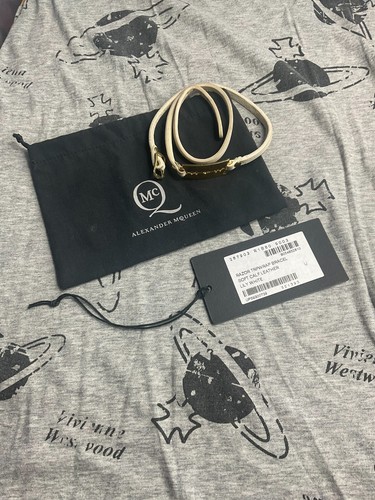 Alexander McQueen Bracciale Rasoio Oro Giglio Cinturino Pelle Bianco