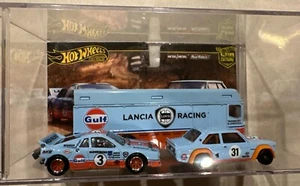 Hot Wheels CAJA DE EXHIBICIÓN GOLFO PERSONALIZADA Lancia Rally 037 Fiat 131 Abarth Team Truck - Imagen 1 de 8