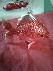 ROJO, NARANJA, ROSA, PLATA CON CUENTAS PECES BRILLANTES Adorno de Navidad ~ NUEVO SIN ETIQUETAS - Imagen 1 de 4