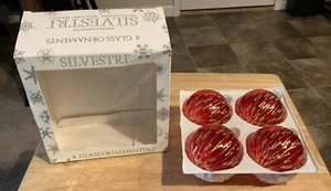 Vintage Silvestri 4 Glass Christmas Ornaments Red W/Gold Trim Very Nice W/Box - Picture 1 of 3
