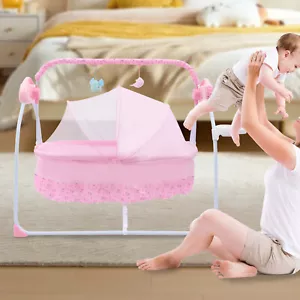 Elektrische Babywiege Babybett Automatische Schaukel Babywippe Kinderbett Rosa - Bild 1 von 17