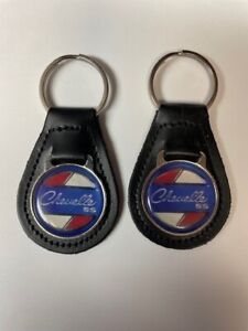 SET OF 2 CHEVY CHEVELLE SS AUTO LEATHER KEYCHAIN KEY CHAIN RING FOB BRAND NEW!
