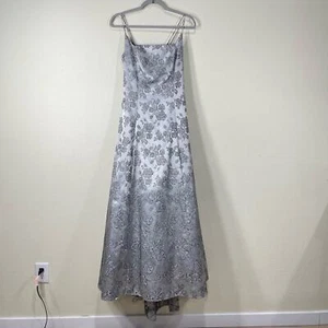 Vintage 90s Y2k Gray Metallic Floral Gown Dress 7 8 Whimsigoth Homecoming Prom - Picture 1 of 9