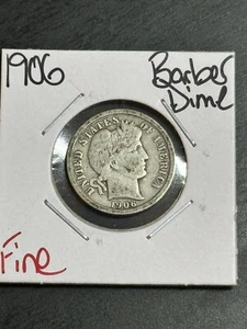 Moneda de diez centavos de plata de peluquero P 1906 bonita FN fina mejor fecha (Raw14055) - Imagen 1 de 2
