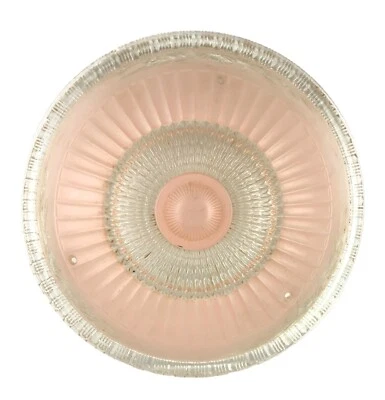 Art Deco Homart Ceiling Three Chain Light Fixture Pink/Clear Glass Raised Floral - Image 1 of 4
