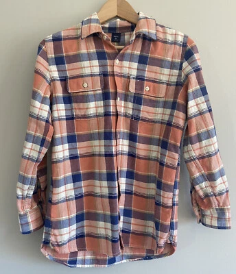 Boy s Gap Flannel Shirt Blue Cream Coral Plaid Size XL 12 - Image 1 of 4