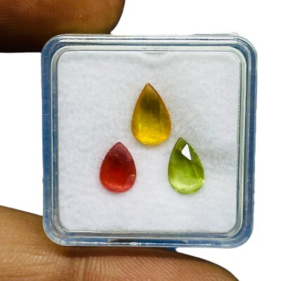 Lote de 3 piedras preciosas sueltas deslumbrantes corte plano pera 6,5-8 mm naturales multi zafiro 6,5-8 mm Foto 1 de 4