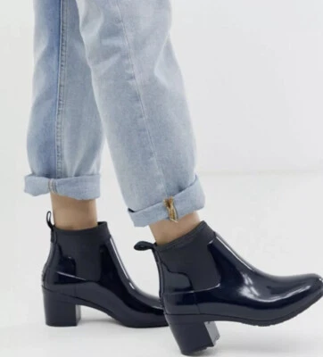 Botas de Goma Originales HUNTER para Mujer US 7 UK5 Azul Brillante Botín Tacón Grueso Foto 1 de 4