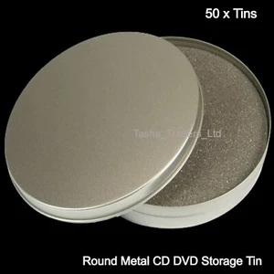 50x Metallo Rotondo Argento Alluminio 120mm x 10mm con Coperchio Rimovibile CD Schiuma Latta HQ - Foto 1 di 10