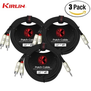 3-PACK Kirlin 6FT 3.5mm TRS Stereo To Dual RCA Y-Patch Cable Y-364 PR-06/BK - Picture 1 of 1