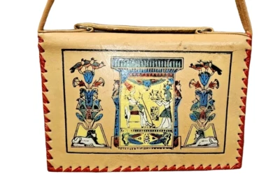 Bolso de mano mensajero vintage egipcio pintado a mano años 40 cuero para mujer M Foto 1 de 4