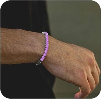 20 Ctw Lab Created Amethyst 14K White Gold Plated 5 MM Tennis Men's Bracelet 8" - Image 1 of 4