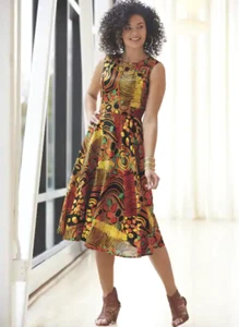 16W PLUS Ashro Catalog Emelie Burnt Orange Black Multi Print Dinner Church Dress - Picture 1 of 3