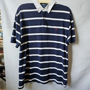 Vintage Ralph Lauren Xl Navy White Striped Polo White Collar Rugby - Bild 1 von 7