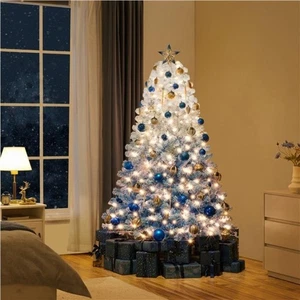 4,5/6/7,5 Fuß beflockter vorbeleuchteter Weihnachtsbaum Weihnachtsschmuck mit klappbarem Ständer - Bild 1 von 24