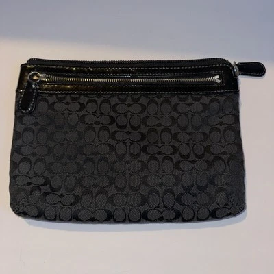 Coach Signature Patent Trim Zipper Pouch Clutch Bag - Image 1 of 4