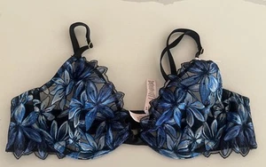 Victoria’s Secret Very Sexy Unlined Demi Bra 36B Blue Floral Embroidered NWT - Picture 1 of 3