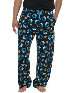 Men's Cookie Monster Pajama Pants Lounge Wear Blue Black - Picture 1 of 5