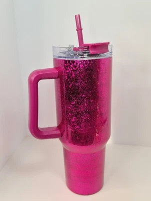 Copo de aço inoxidável 40 oz com isolamento a vácuo com tampa/palha rosa quente - Imagem 1 de 4