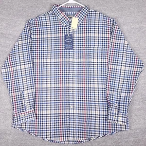Camisa Haggar Para Hombres 2XL Azul Marino Elastizada Popelina No Hierro Cuadros Abotonada Manga Larga - Imagen 1 de 13
