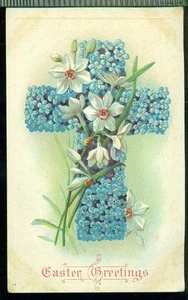 OSTERGRÜSSE Vergissmeinnicht komponierte Kreuzlilien 1908 alte Postkarte - Bild 1 von 1