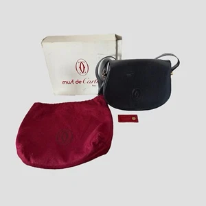 Cartier Vintage Shoulder Bag COA Original Box Black Messenger Bag Leather Must - Bild 1 von 19