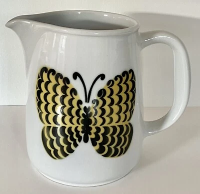 Jarra de cerámica vintage MCM Arabia Finlandia mariposa amarilla 6" Foto 1 de 4