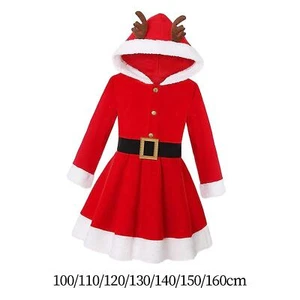 Christmas Dress Elk Hood Xmas Outfits Dressing up Photo Props with Belt - Picture 1 of 32