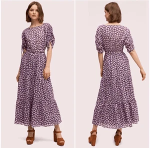 Kate Spade Sunny Bloom Midi Dress Purple Floral Belted Waist Women’s Size Medium - Picture 1 of 18