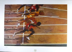 "100 Meters" Bart Forbes Limited Edition Lithograph 1992 Olympics starting Line - Picture 1 of 5