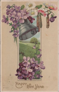 New Year Silver Bell Violets Flowers Bronson Michigan Embossed 1912 postcard DQ6 - Picture 1 of 2