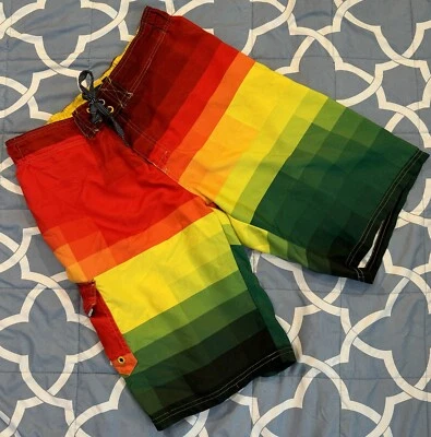 Men’s Lg Ocean Current-Mess Lined-Board Shorts/swim trunks-Rainbow-Drawstring - Image 1 of 4