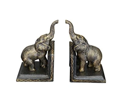 Buchstütze Buchständer 2 Buchstützen mit Elefanten Gusseisen Bronze-Optik (9335) - Bild 1 von 4