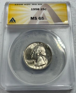 1958  Washington US Silver Quarter,  MS65 by ANACS,   a SUPERB looking coin!!! - Picture 1 of 6