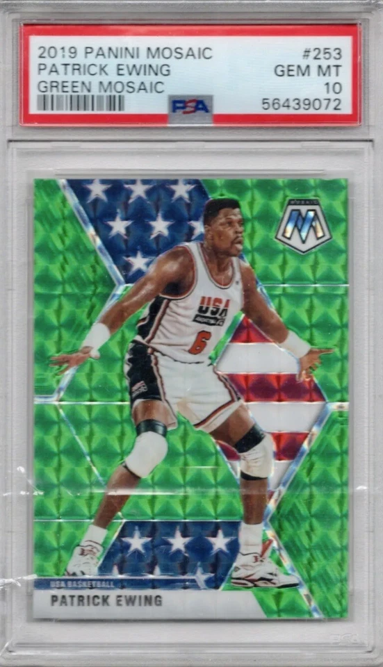 2019 PANINI MOSAIC GREEN PRIZM PATRICK EWING USA NBA HOF #253 SP PSA 10 GEM MINT - Image 1 of 1