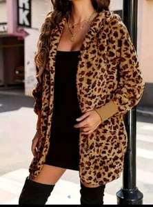 Leopard Print Animal Print Hooded Jacket Coat Hoodie Size 14 - Picture 1 of 3