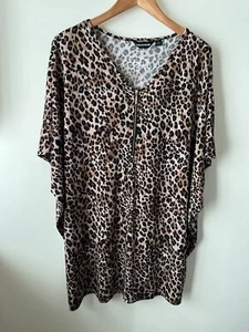 Nina Lenoard Top Size L 16-18 Animal Print Oversized Stretch Short Sleeve Tunic - Picture 1 of 12