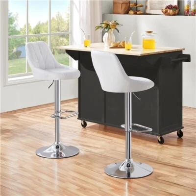 2er Barhocker Set Verstellbare Küchenhocker Drehbar Polsterhocker Weiß wie Neu - Bild 1 von 4