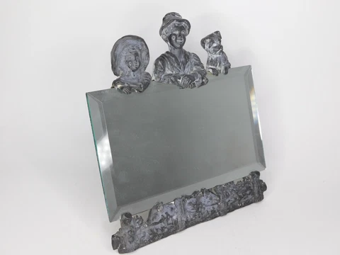Antique Rogers Silver Plate Co Arts & Crafts Pewter Frame Beveled Mirror Cover