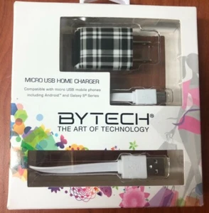 Bytech Micro USB Home Charger Black Plaid Wall Charger New in Box - Picture 1 of 4
