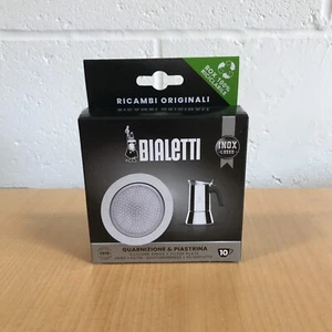 Bialetti 10 Cup INOX Moka Express Pot 1x Filter Stainless Steel + Gasket - Picture 1 of 2