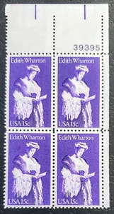 US STAMP PLATE BLOCK OF 4 STAMPS SCOTT #1832 ~1980 15C EDITH WHARTON NICE SET - Picture 1 of 2