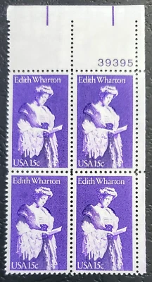 US STAMP PLATE BLOCK OF 4 STAMPS SCOTT #1832 ~1980 15C EDITH WHARTON NICE SET - Image 1 of 2