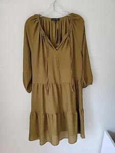 Banana Republic Tiered Mini Dress Medium Moss Green Flowy Boho Lined Fall New - Picture 1 of 13