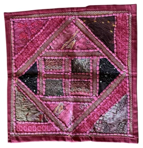 Copricuscino vintage etnico indiano con perline tessuto dipinto a mano Kantha - Foto 1 di 11