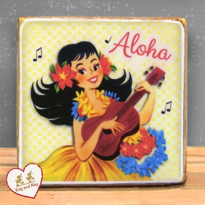 Letrero de arte retro de niña hawaiana isla tropical estilo vintage estante cuidador WB-8 Foto 1 de 3