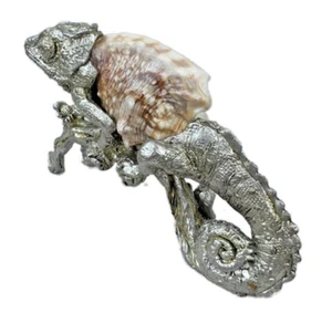 Chameleon Lizard Natural Sea Shell and Pewter Sculpture Figurine. New - Picture 1 of 10
