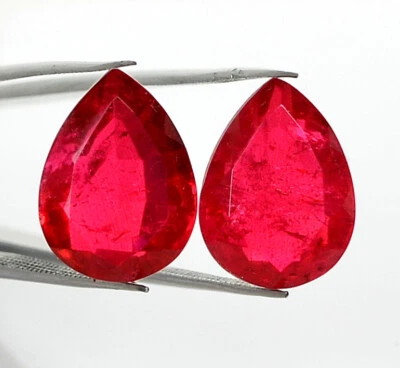Ruby Color Doublet Pear Cut Pair 16x12 mm 16.85 CTS Faceted Loose Gemstones - Image 1 of 4