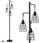 Industrial 3-Light Tree Floor Lamp with Cup-Shaped Cages Farmhouse Rustic Tall S