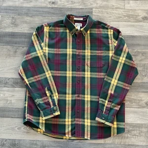 LL Bean Scotch Plaid Flannel Shirt Men’s Size LARGE Green Red Yellow 228061 - Picture 1 of 7